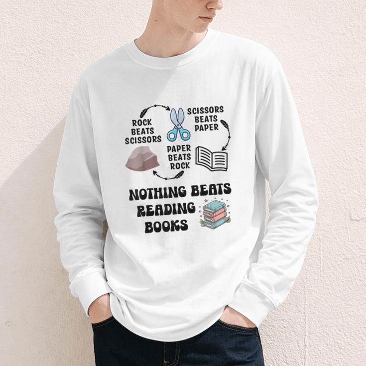 Nothing Beats Reading Rock Paper Scissors Reader Book Lover Youth Long Sleeve Tee