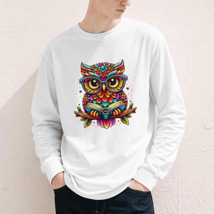 Owl With Glasses And Book Reading Youth Long Sleeve Tee