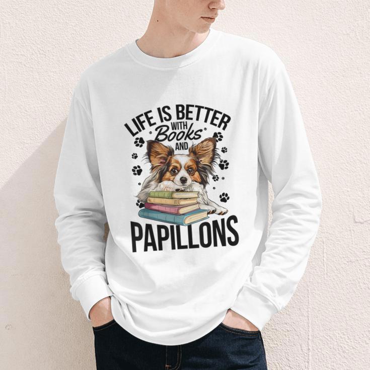 Papillon Dog Breed Life Is Better With Books And Papillons Youth Long Sleeve Tee