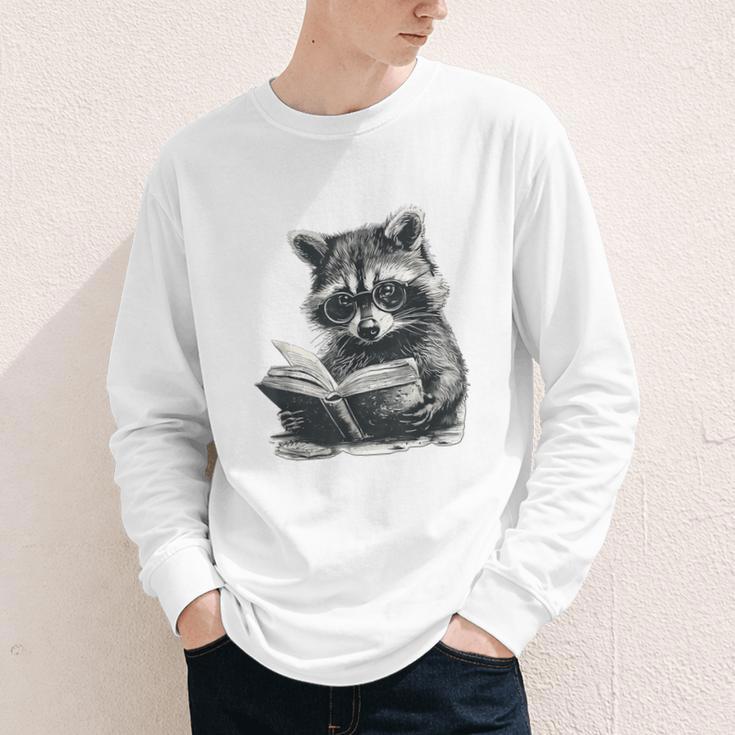 Raccoon With Book Cute Raccoons Reading Books Youth Long Sleeve Tee