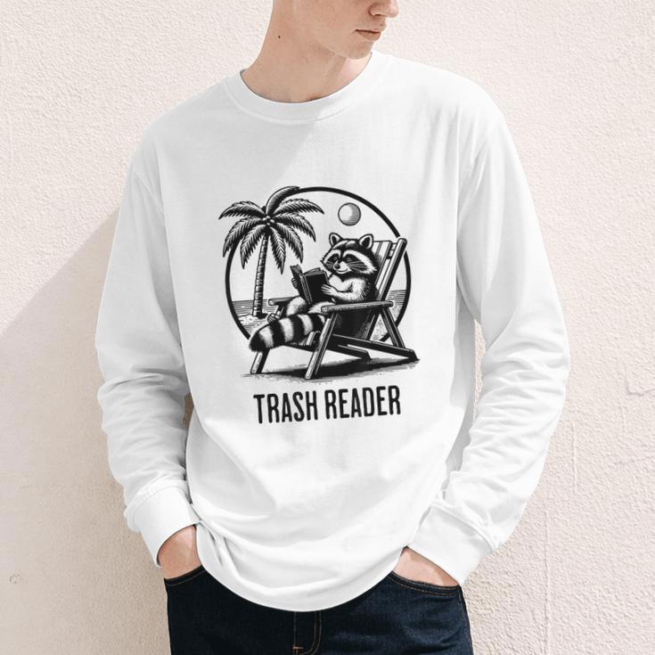 Raccoon Reading Books Summer Humor Trash Reader Youth Long Sleeve Tee