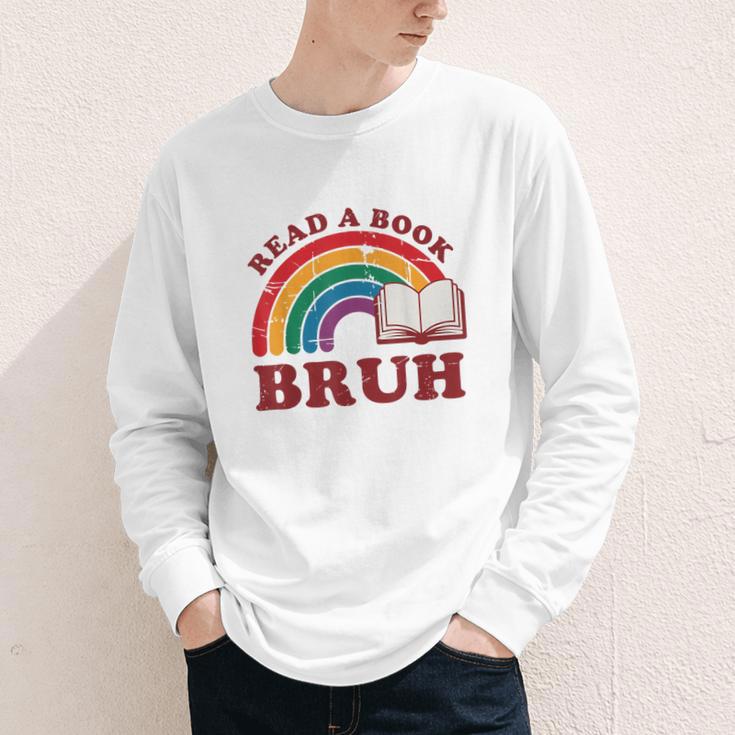 Read A Book Bruh Rainbow Vintage Reading Library Student Youth Long Sleeve Tee