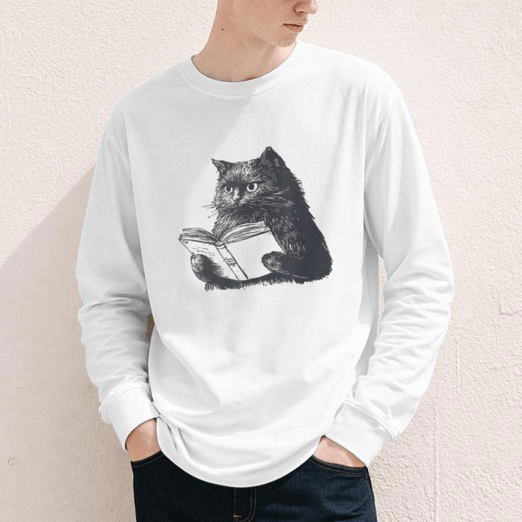 Reading Cat Cat Book Lover Youth Long Sleeve Tee