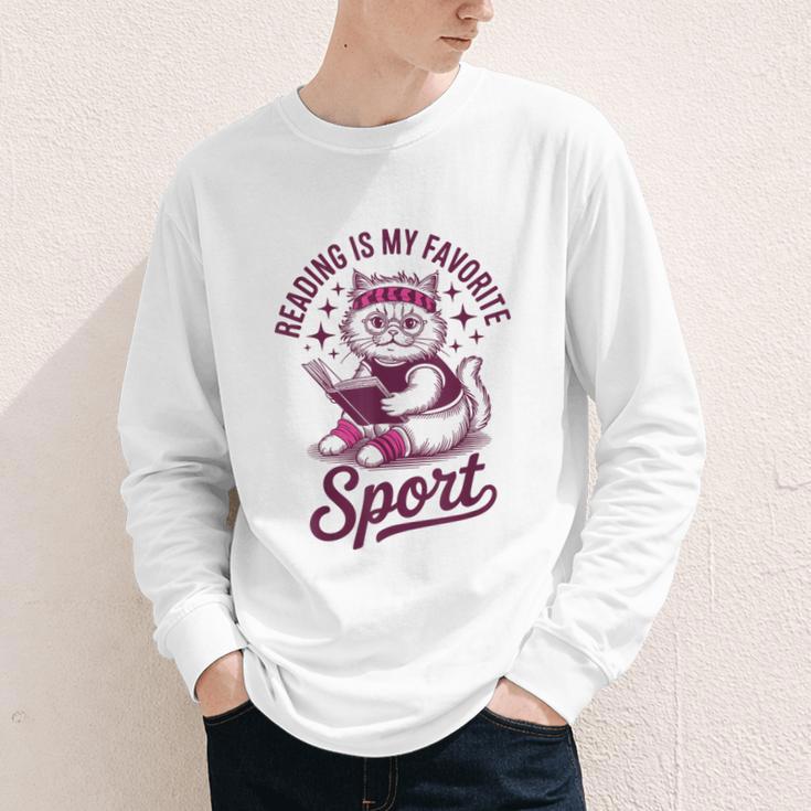 Reading Is My Favorite Sport Cat And Book Lover Women Youth Long Sleeve Tee