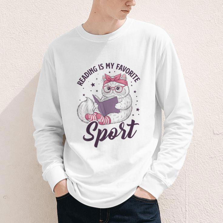 Reading Is My Favorite Sport Saying Cat And Book Lover Youth Long Sleeve Tee