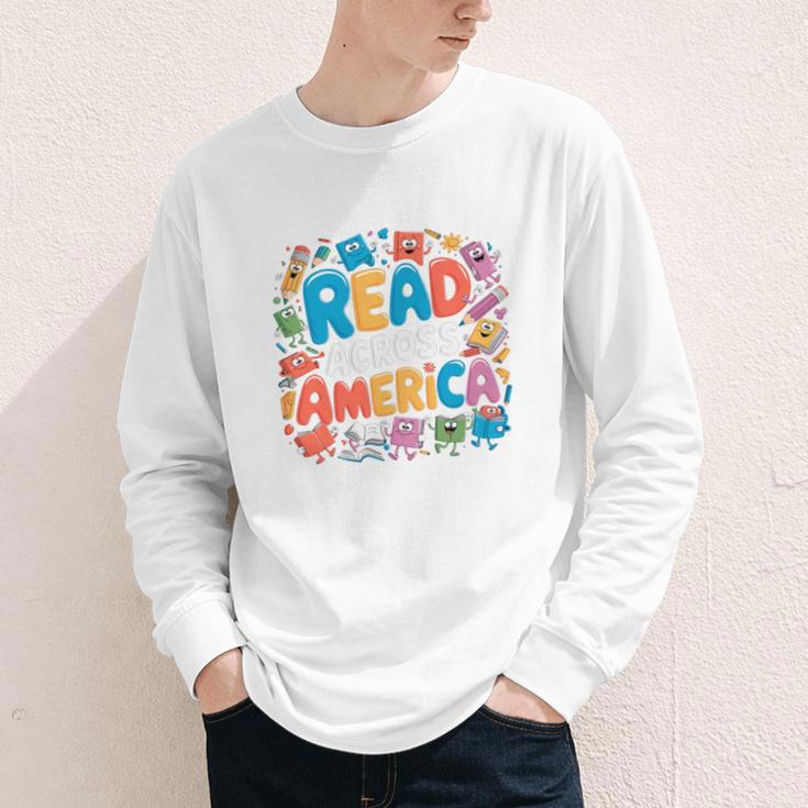Reads Across Tee America Reading Teacher Books Reader Kids Youth Long Sleeve Tee