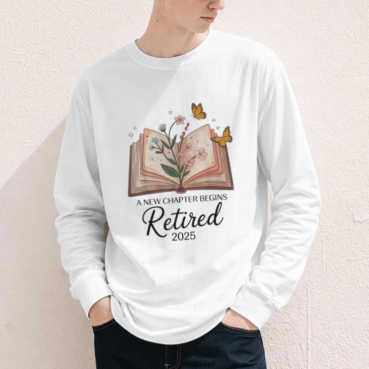Retired 2025 A New Chapter Begins Retirement Teacher Book Youth Long Sleeve Tee