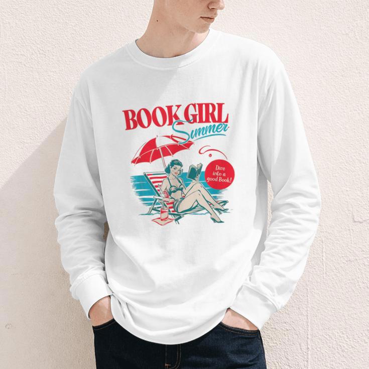 Retro Book Girl Summer For Women Beach Reading Youth Long Sleeve Tee