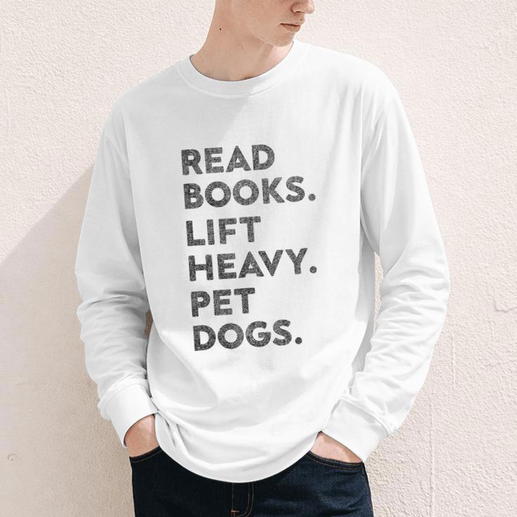 Retro Gym Book Lover Read Books Lift Heavy Pet Dogs Youth Long Sleeve Tee