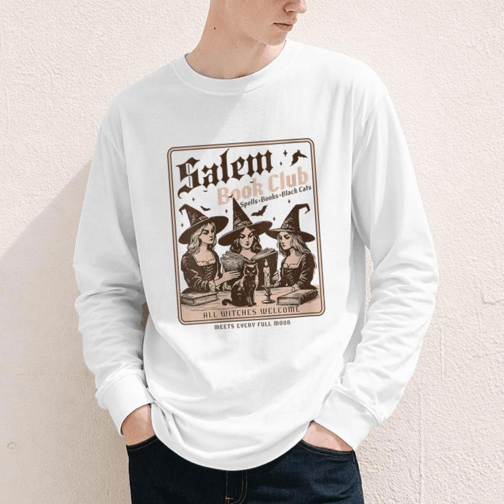 Salem Book Club Bookish Halloween Retro Salem Witch Book Youth Long Sleeve Tee