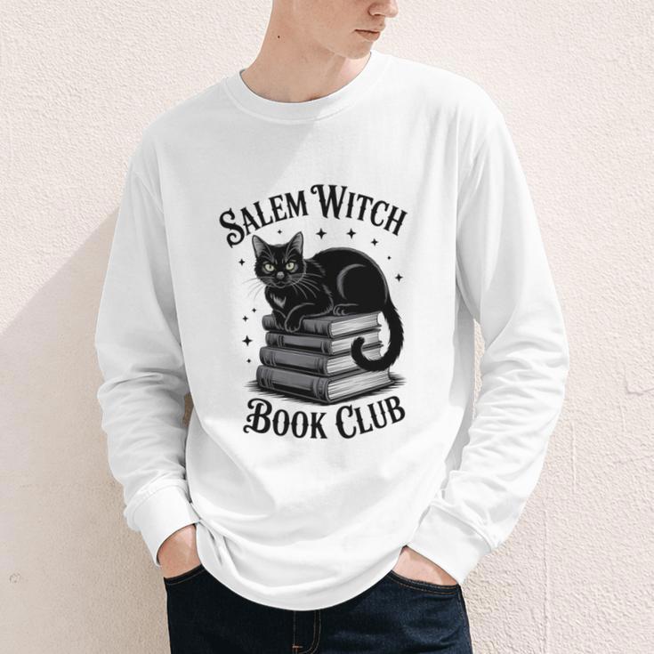 Salem Witch Book Club Bookish Halloween Cat Women Youth Long Sleeve Tee