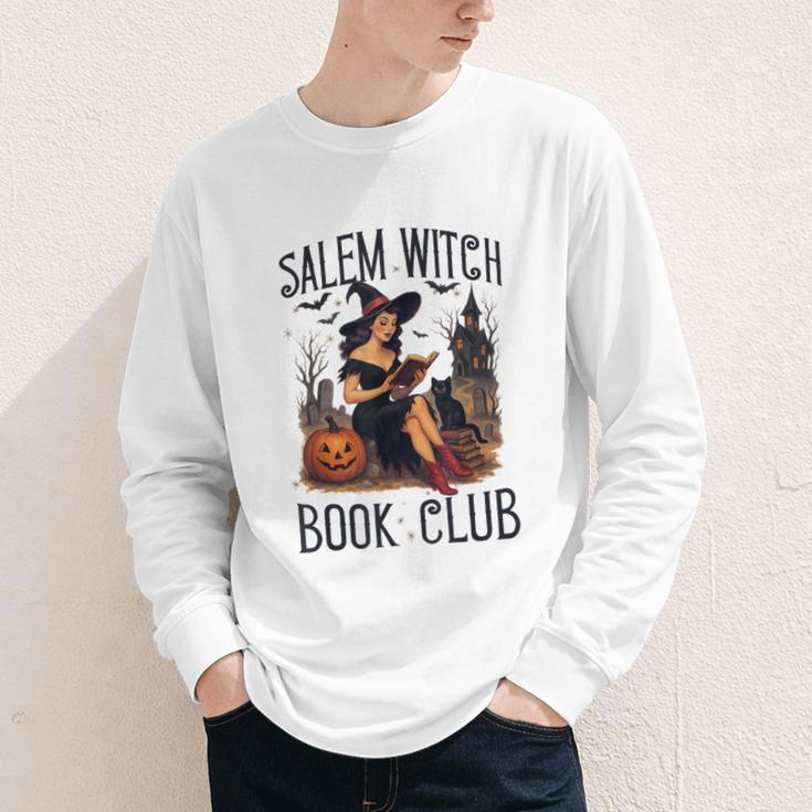 Salem Witch Book Club Bookish Retro Halloween Cat Youth Long Sleeve Tee