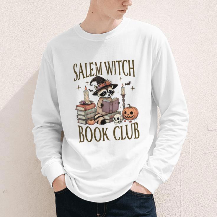 Salem Witch Book Club Raccoon Reading Youth Long Sleeve Tee