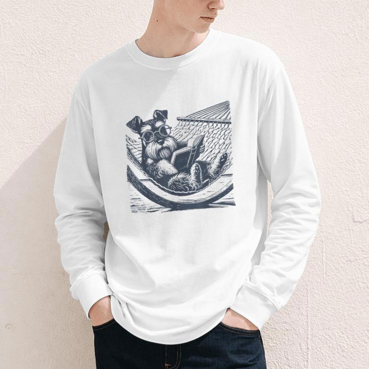 Schnauzer Hammock Reading Book Schnauzer Glasses Youth Long Sleeve Tee