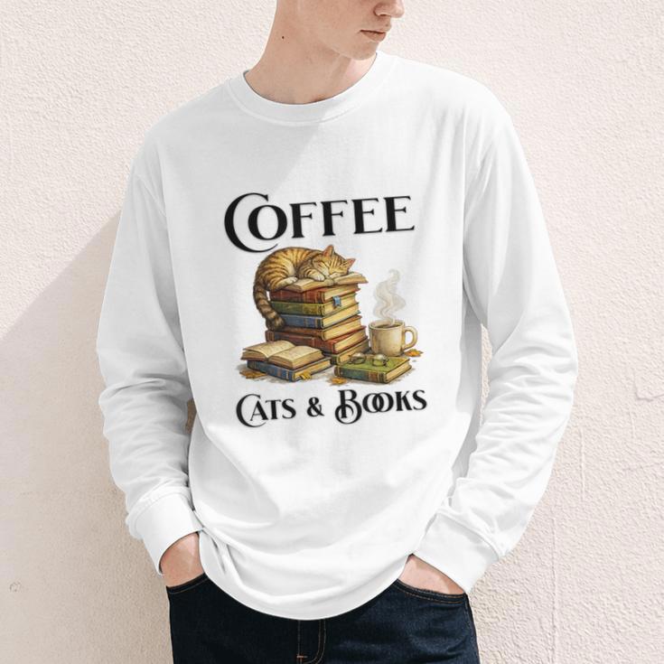 Sleeping Cat And Books With Coffee Lover Youth Long Sleeve Tee
