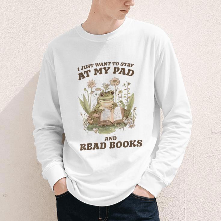 Stay At My Pad And Read Books Frog Introvert Reading Youth Long Sleeve Tee