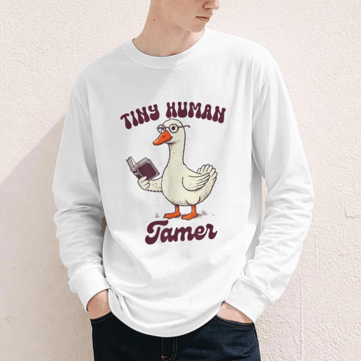 Teacher Silly Goose Reading Book Teaching Tiny Human Tamer Youth Long Sleeve Tee
