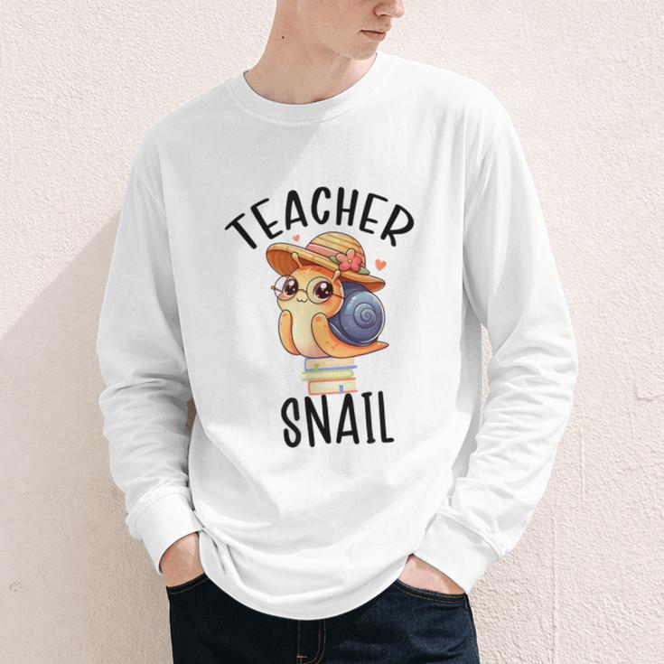 Teacher Snail With Glasses On Books Cute Pre-K Kindergarten Youth Long Sleeve Tee