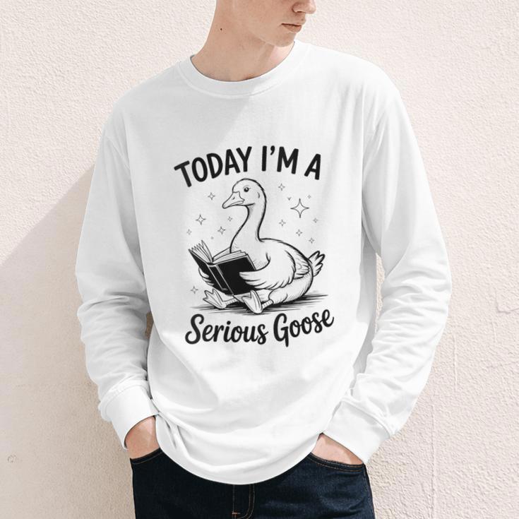 Today I'm A Serious Goose Animal Reading Book Lovers Youth Long Sleeve Tee