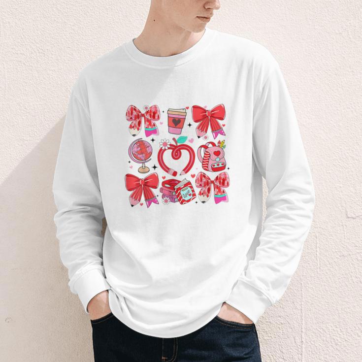 Valentine Teacher Coquette Bow Pencil Heart Book Girl Women Youth Long Sleeve Tee Valentine Teacher Coquette Bow Pencil Heart Book Girl Women Youth Long Sleeve Tee