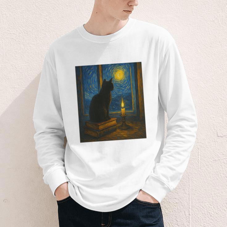 Van Gogh Starry Night Art Cat And Book Lovers Premium Tri-Blend Youth Long Sleeve Tee Van Gogh Starry Night Art Cat And Book Lovers Premium Tri-Blend Youth Long Sleeve Tee