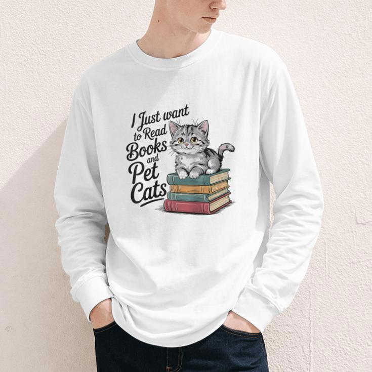 Vintage I Just Want To Read Books And Pet Cats Cat Raglan Baseball Tee Youth Long Sleeve Tee
