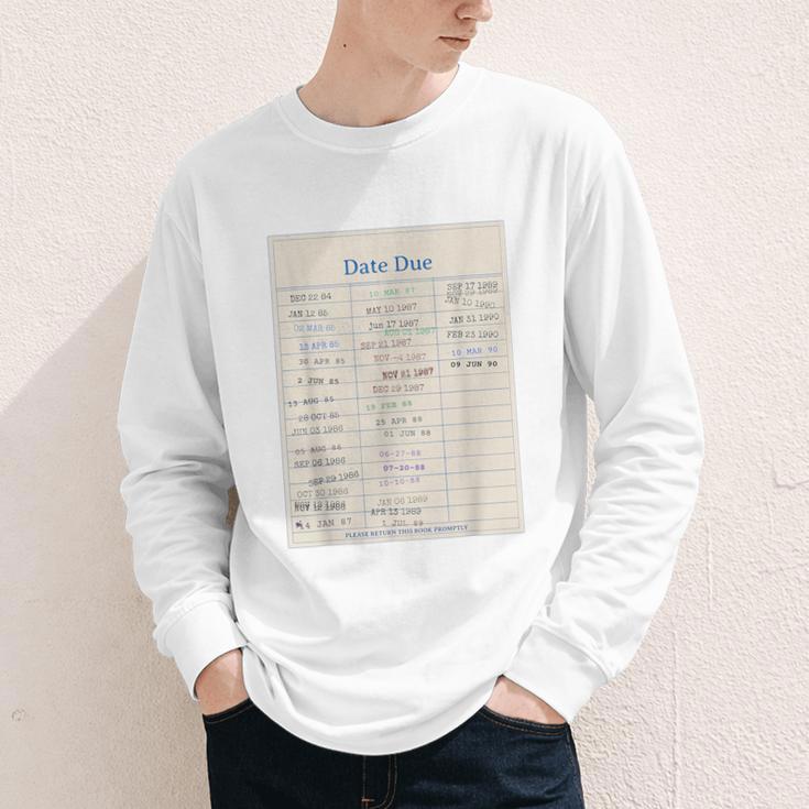 Vintage Library Due Date Card For Book Lovers Librarians Youth Long Sleeve Tee