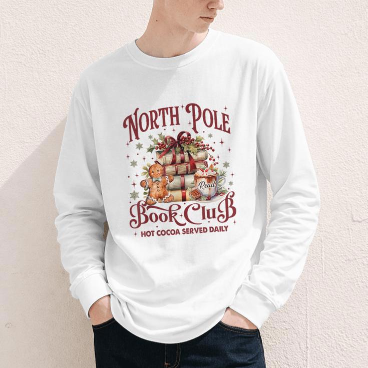 Vintage Retro North Pole Book Club Hot Cocoa Youth Long Sleeve Tee