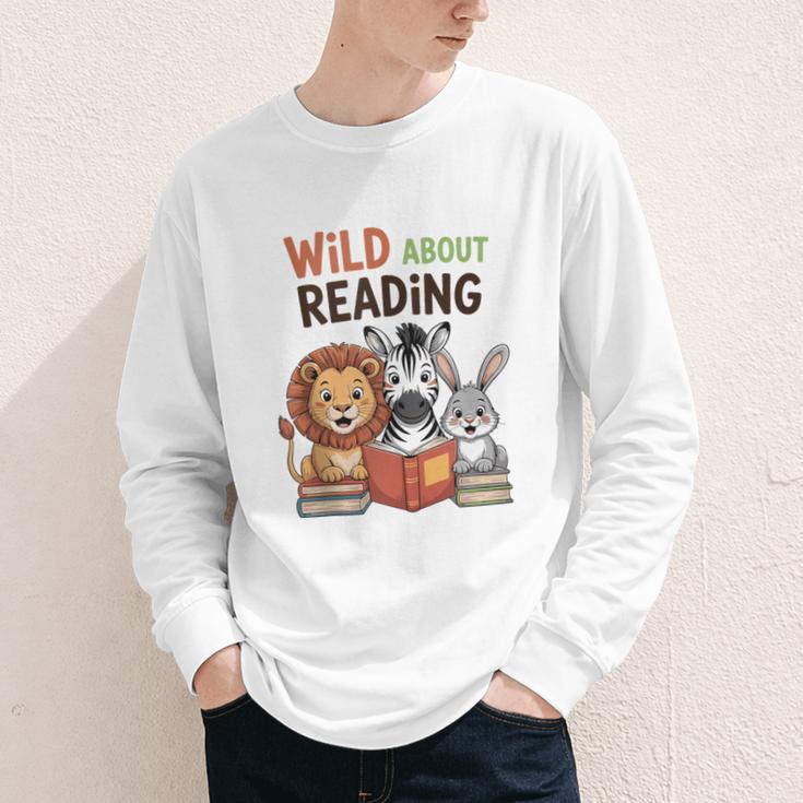 Wild About Reading Zoo Animals For Bookworm Book Reader Youth Long Sleeve Tee