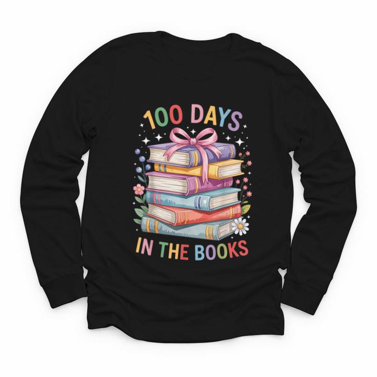 100 Days In The Books Cute Book 100 Days Of School Teachers Youth Long Sleeve Tee