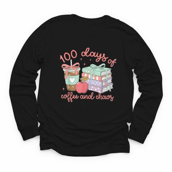 100 Days Of Coffee And Chaos Coquette Bow Book Apple Youth Long Sleeve Tee
