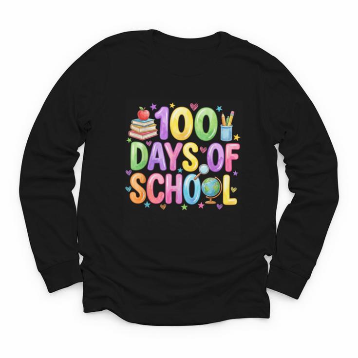 100 Days Of School Book Pencil Teachers Girls Kids 100th Day Youth Long Sleeve Tee