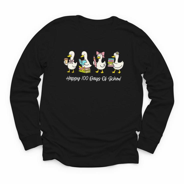 100 Days Of School Cute Goose Coffee Books Teacher Life Youth Long Sleeve Tee