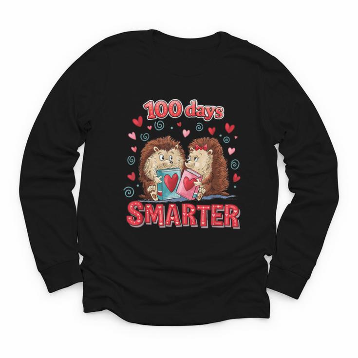 100 Days Smarter Shirt Cute Hedgehog Love Books School Tee Youth Long Sleeve Tee