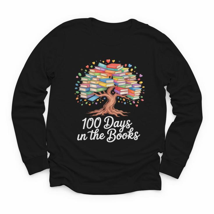 100th Day Of School Books Tree Reading Youth Long Sleeve Tee