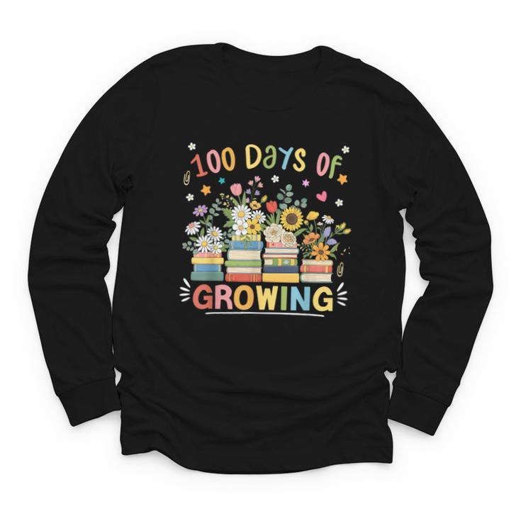 100th Day Of School Teacher Floral Books 100 Days Of Growing Youth Long Sleeve Tee