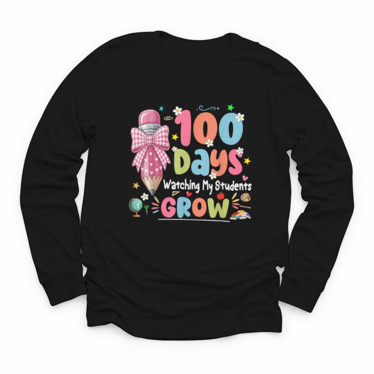 100th Day Of School Teacher Women Floral Books Youth Long Sleeve Tee