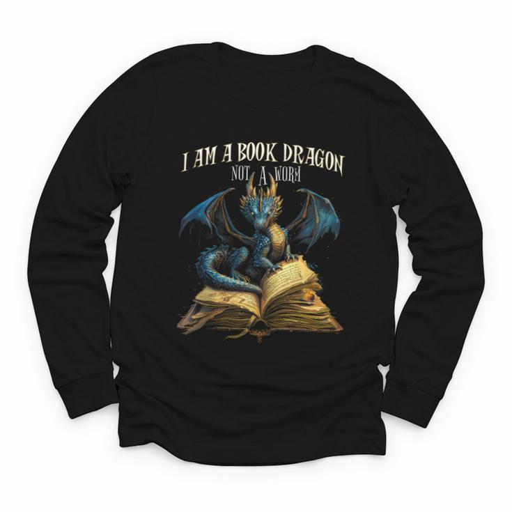 3 Bookish Quote I Am a Book Dragon Not a Worm Reading Book Youth Long Sleeve Tee