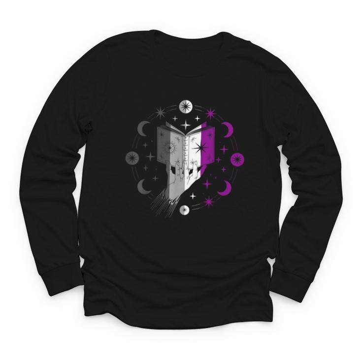 Ace Pride Book With Stars Moons And Magic Hand Youth Long Sleeve Tee