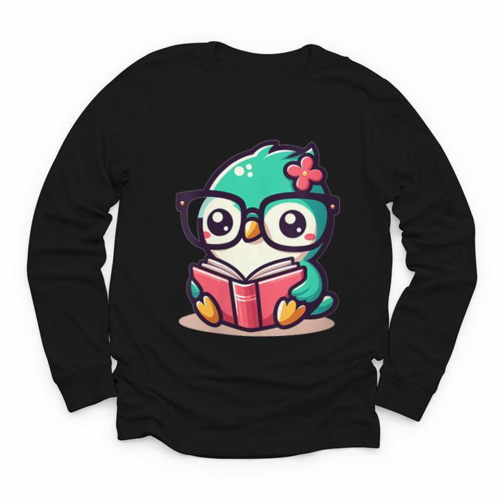Adorable Book Lover Humming Bird With Reading Glasses Cute Youth Long Sleeve Tee