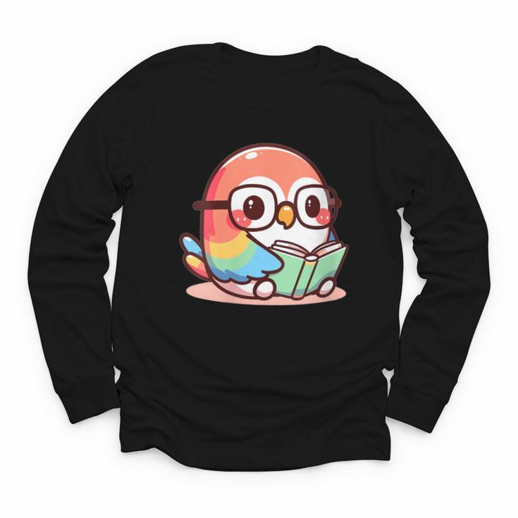 Adorable Book Lover Parrot With Reading Glasses Cute Youth Long Sleeve Tee