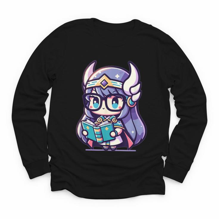 Adorable Book Lover Valkyrie With Reading Glasses Cute Youth Long Sleeve Tee