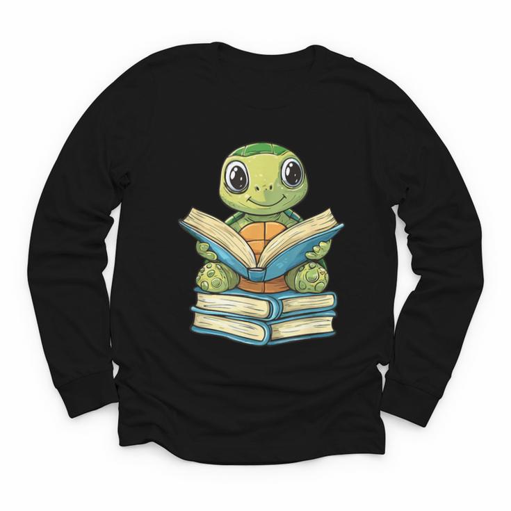 Adorable Turtle Reading Books Youth Long Sleeve Tee