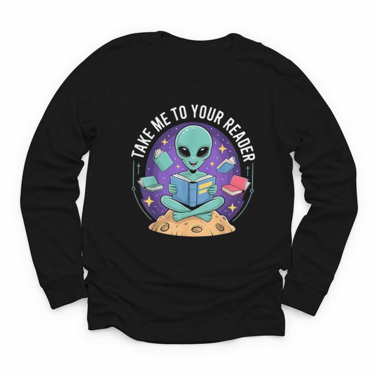 Alien Reader Reading Teacher Librarian Book Lover Youth Long Sleeve Tee