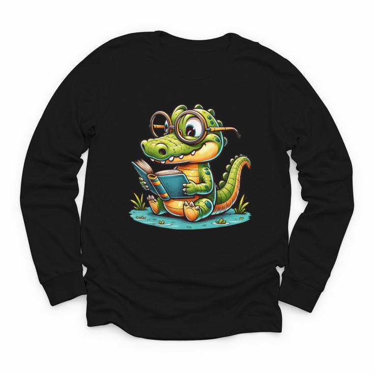 Alligator Reading a Book Animal Youth Long Sleeve Tee