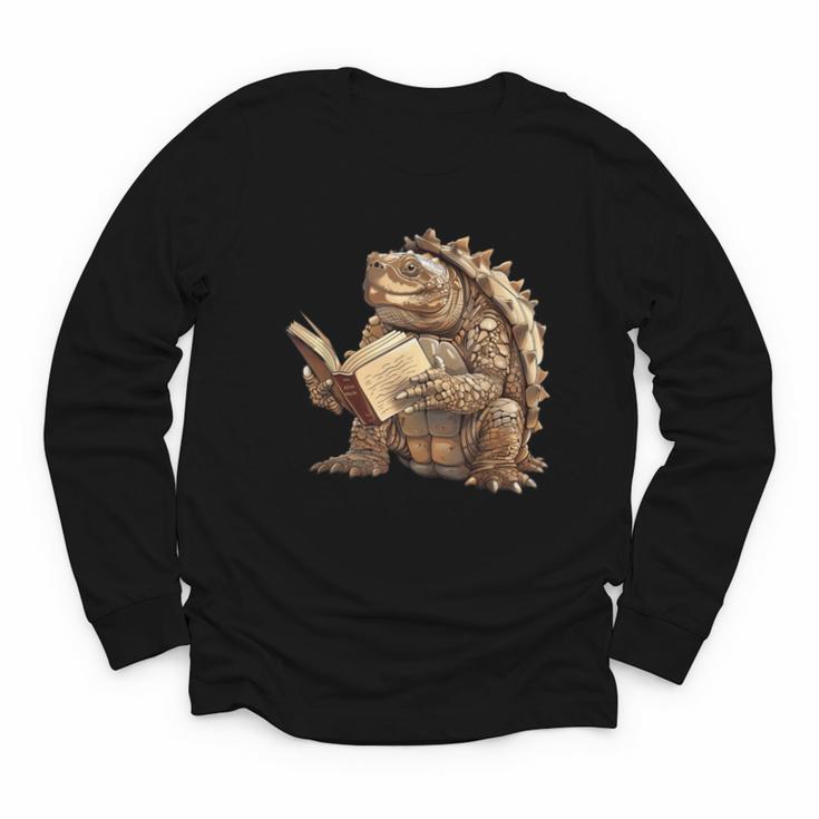 Alligator Snapping Turtle Reading A Book Youth Long Sleeve Tee