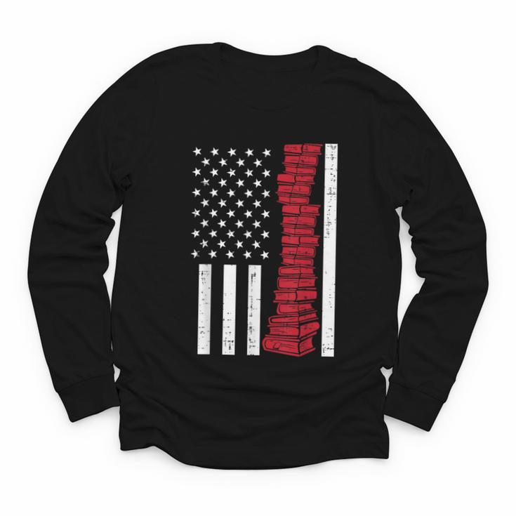 America Flag Read Book Reading Librarian Men Women Kids Youth Long Sleeve Tee
