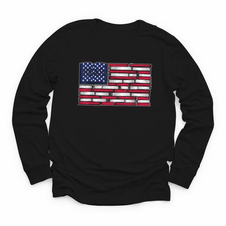 America US Flag Books Library Reading For Book Lover Reader Youth Long Sleeve Tee