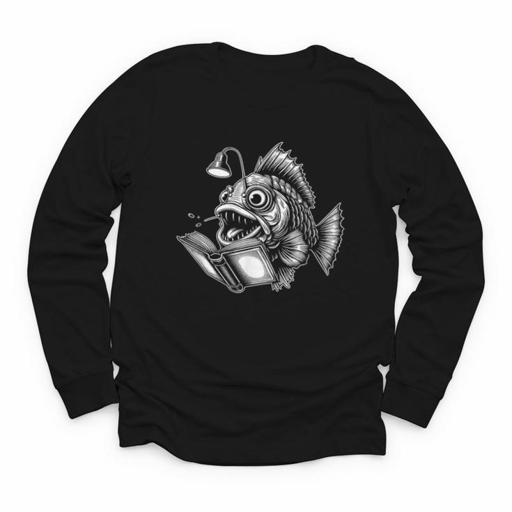 Anglerfish Reading Book Art Youth Long Sleeve Tee