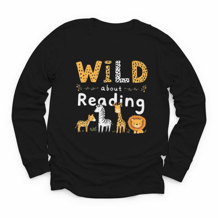 Animal Print Read A Book Character Kids Wild About Reading Youth Long Sleeve Tee